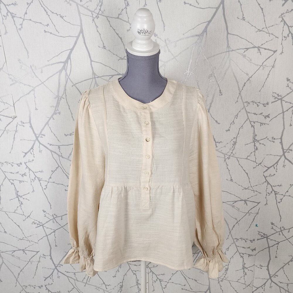 Paper Crane Ivory Linen Cotton Blend Popover Babydoll Blouse
